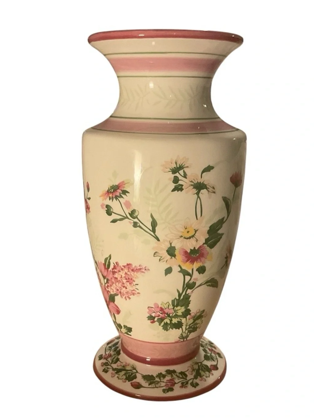 Laura Ashley Cream Vase with Pink and Green Floral Pattern